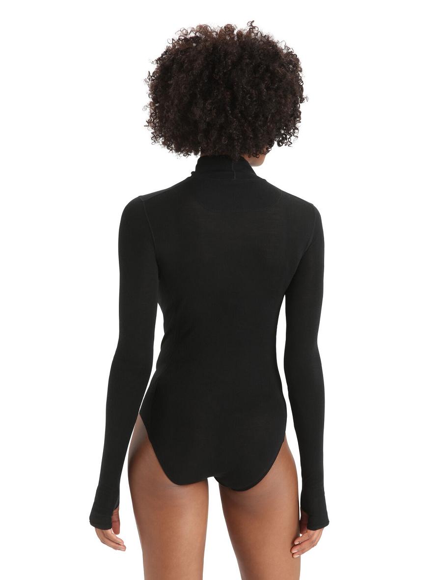 Icebreaker Merino Queens Long Sleeve High Neck Bodysuit Naisten Alusvaatteet Mustat | FI 1701TCEV